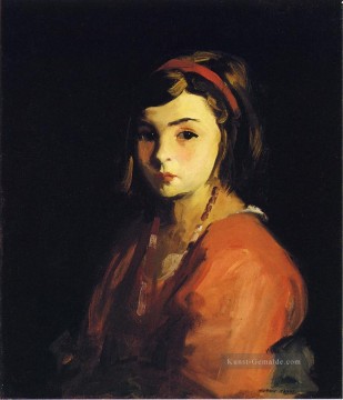 Kleines Mädchen in Rot Porträt Ashcan Schule Robert Henri Ölgemälde